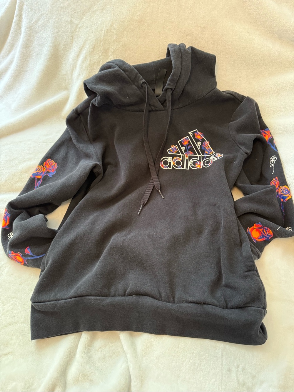 adidas Black Crewneck Hoodie with Floral Logo